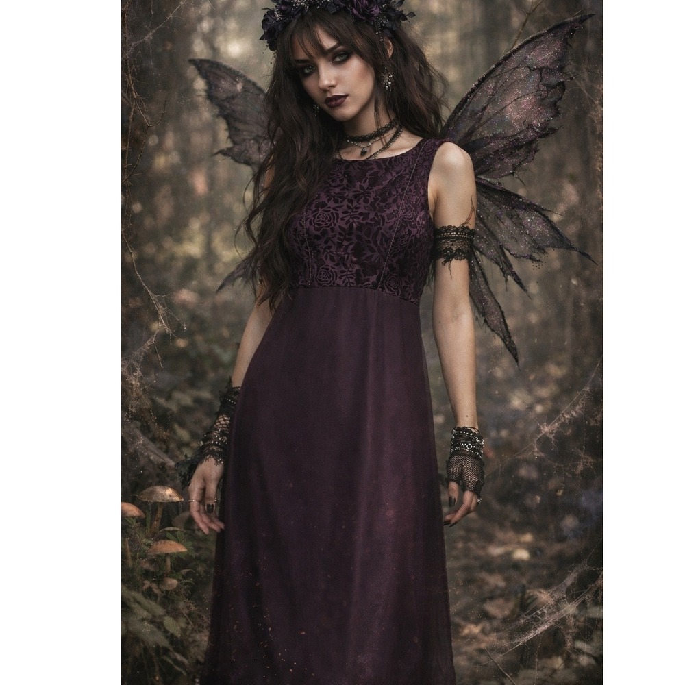 Whimsigoth‎ Y2K Velvet Burnout A-Line Maxi Dress Size 4 Formal Fairy Grunge